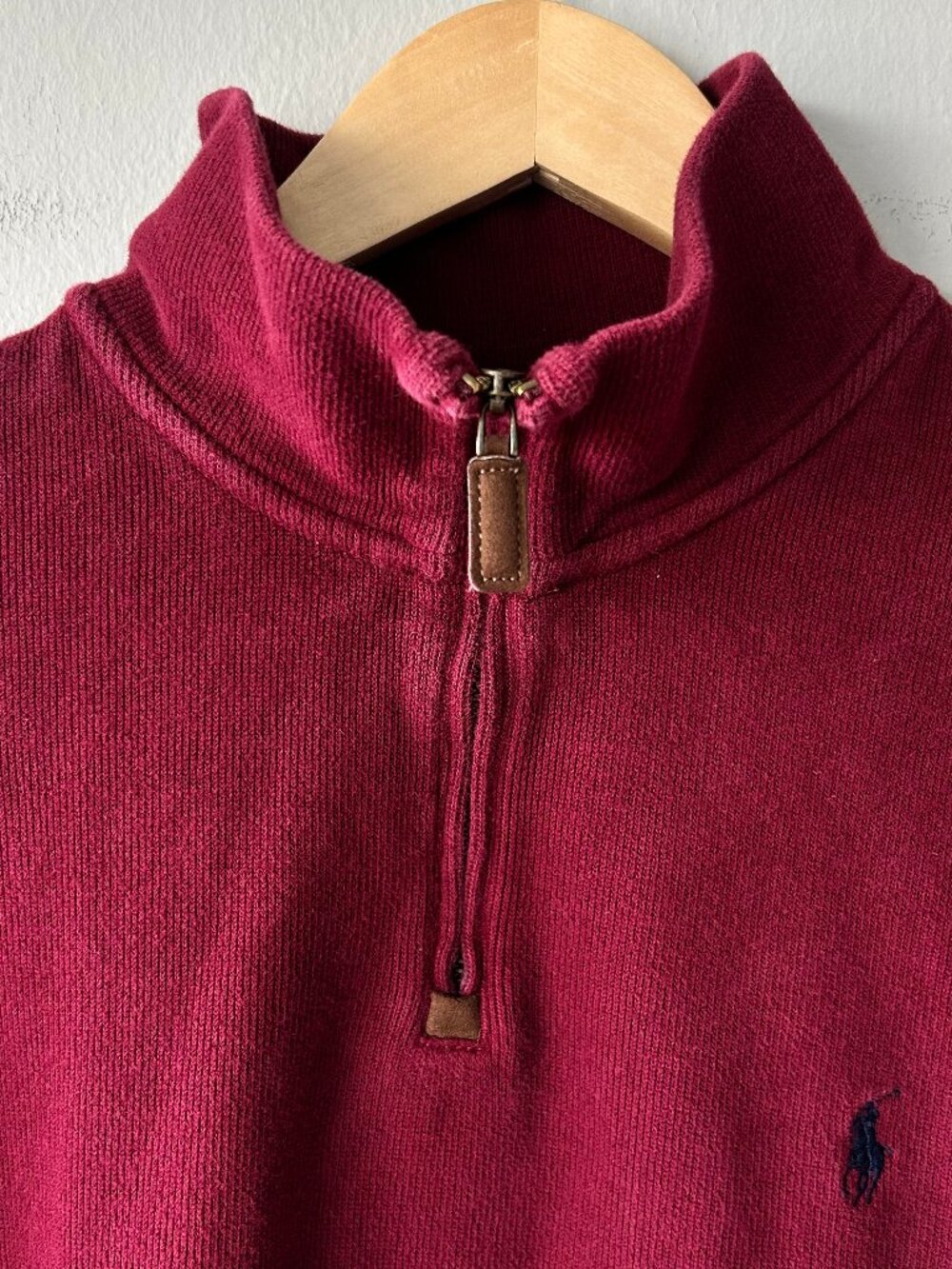 Polo Ralph Lauren XL Burgundy Quarter Zip Sweater Cotton Pony Logo Pullover - Picture 4 of 7